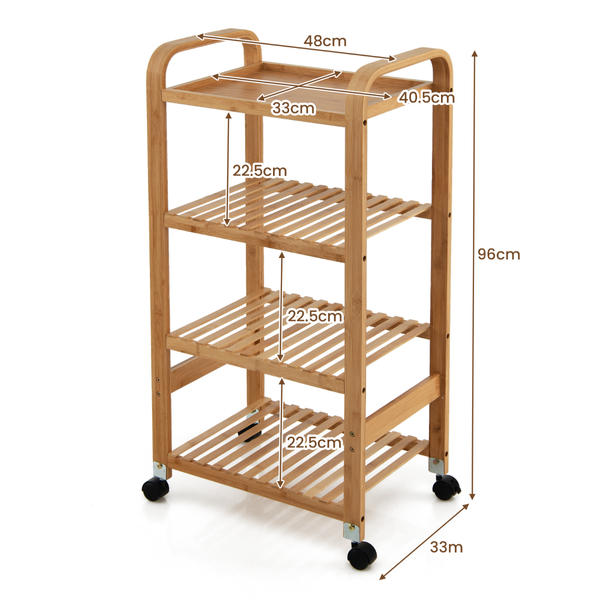 4-Tier Bamboo Rolling Storage Cart with Locking Casters