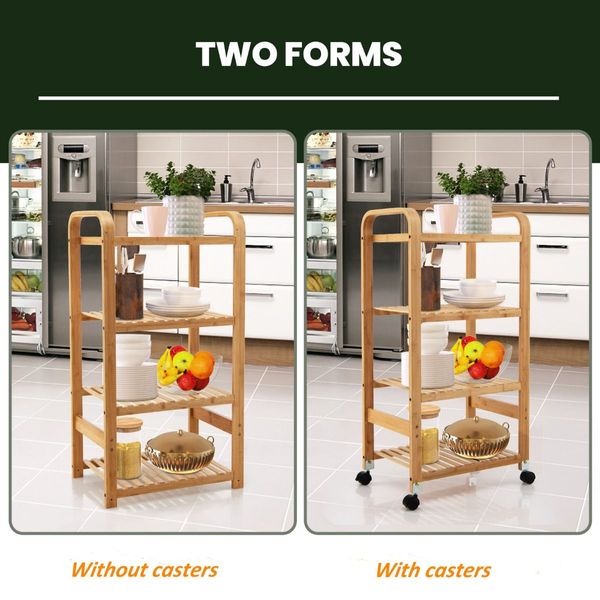 4-Tier Bamboo Rolling Storage Cart with Locking Casters