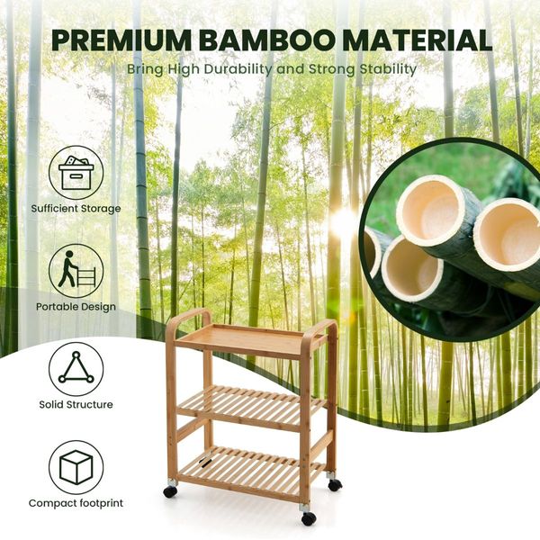 3-Tier Bamboo Rolling Storage Cart