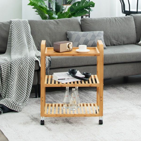 3-Tier Bamboo Rolling Storage Cart