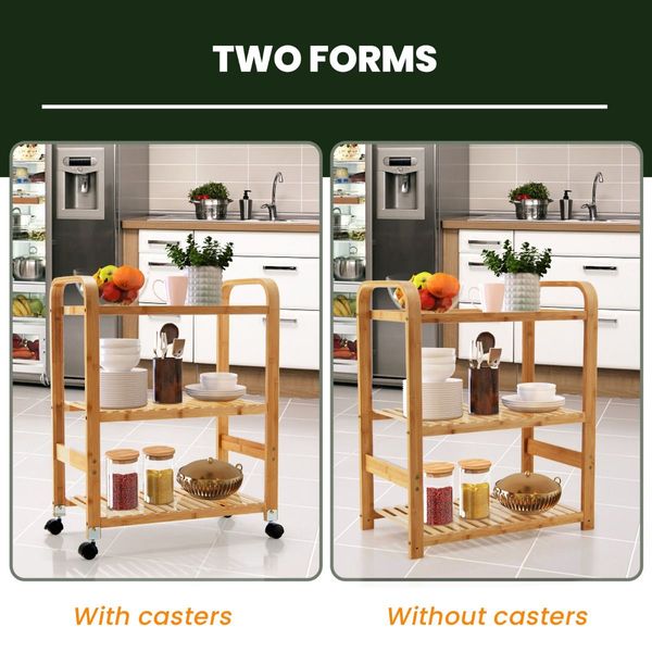 3-Tier Bamboo Rolling Storage Cart