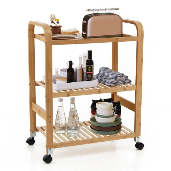 3-Tier Bamboo Rolling Storage Cart