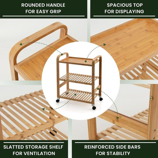 3-Tier Bamboo Rolling Storage Cart