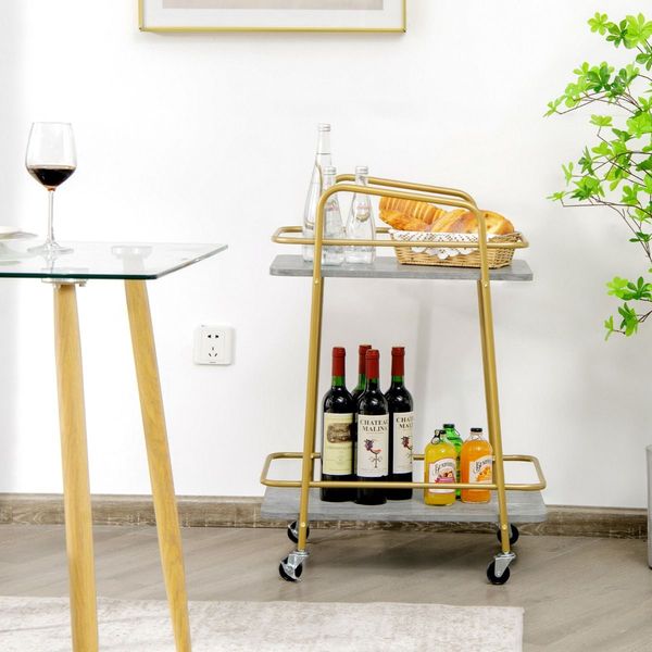 2-tier Kitchen Rolling Cart with Steel Frame and Lockable Casters