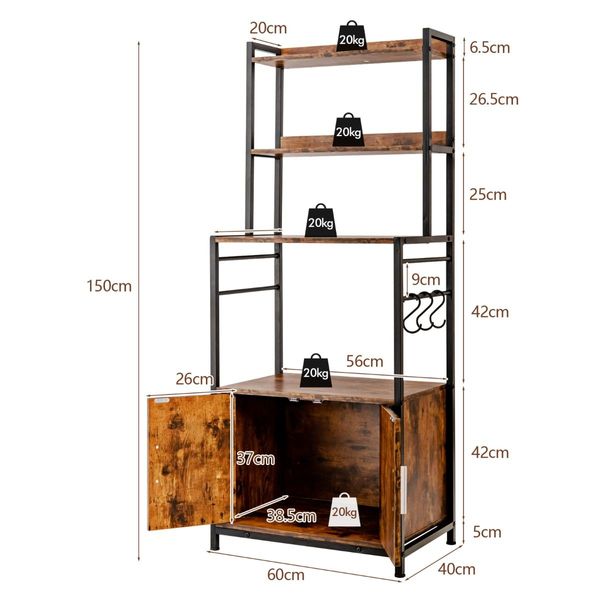 4-Tier Kitchen Baker's Rack with Storage Cabinet & Hutch