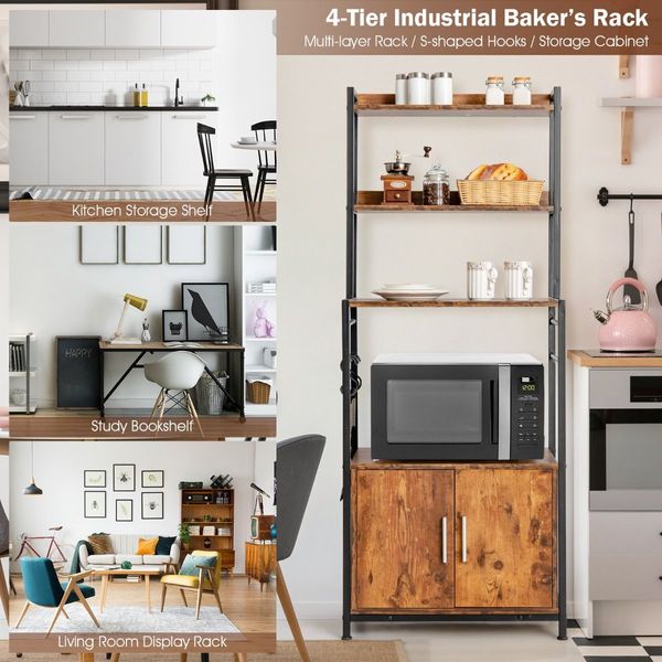 4-Tier Kitchen Baker's Rack with Storage Cabinet & Hutch