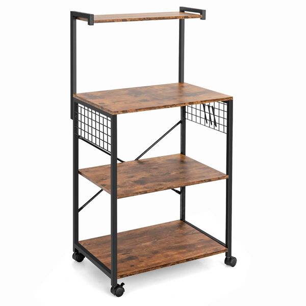 4-Tier Kitchen Baker's Rack 4 Universal Wheels for Dining Room