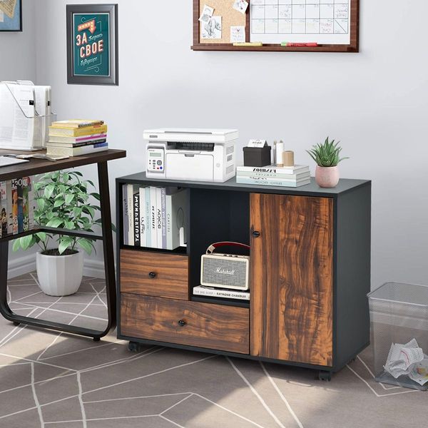 Rolling Storage Cabinet with Compartments & Drawers for Home & Office