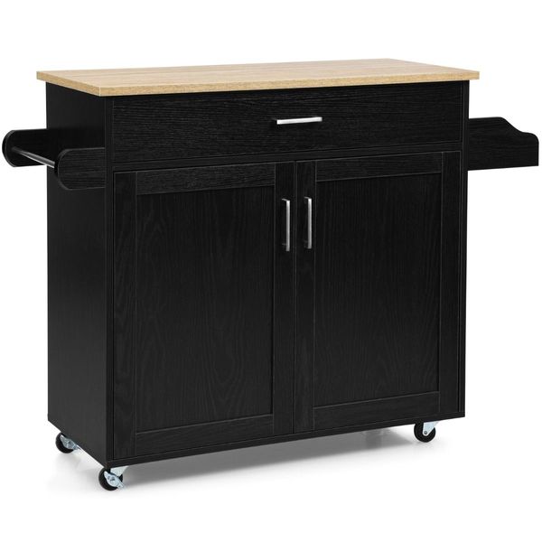 Kitchen Island Cart with Lockable Rubber Casters for Kitchen