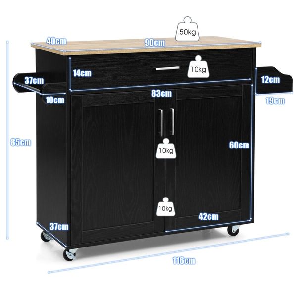 Kitchen Island Cart with Lockable Rubber Casters for Kitchen