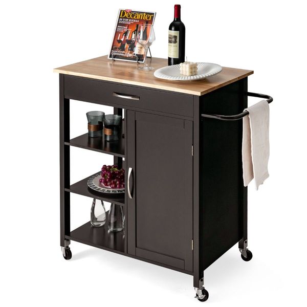 Kitchen Cart with 3-Tier Open Shelf for Kitchen, Dining Room, Bar