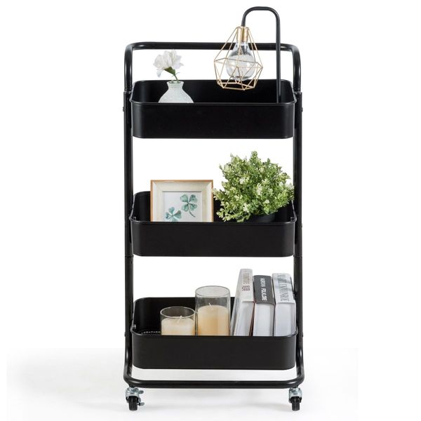 3-Tier Metal Rolling Utility Cart with Lockable Wheels for Kitchen, Office