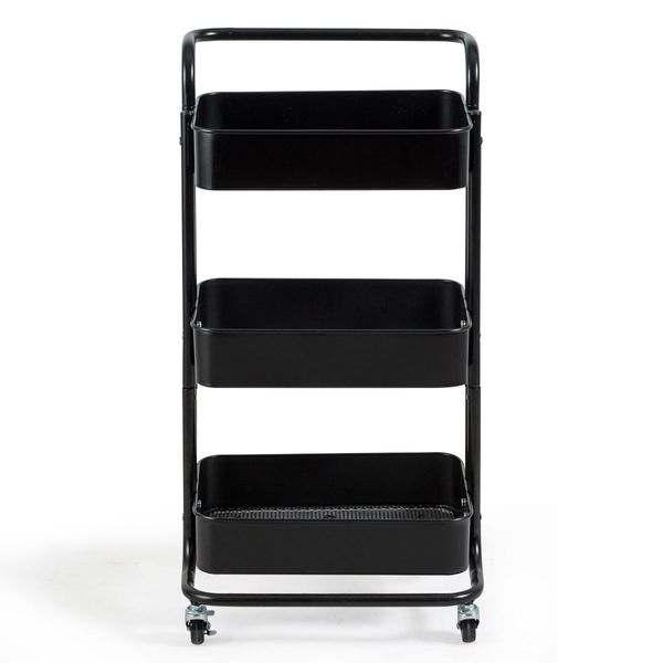 3-Tier Metal Rolling Utility Cart with Lockable Wheels for Kitchen, Office