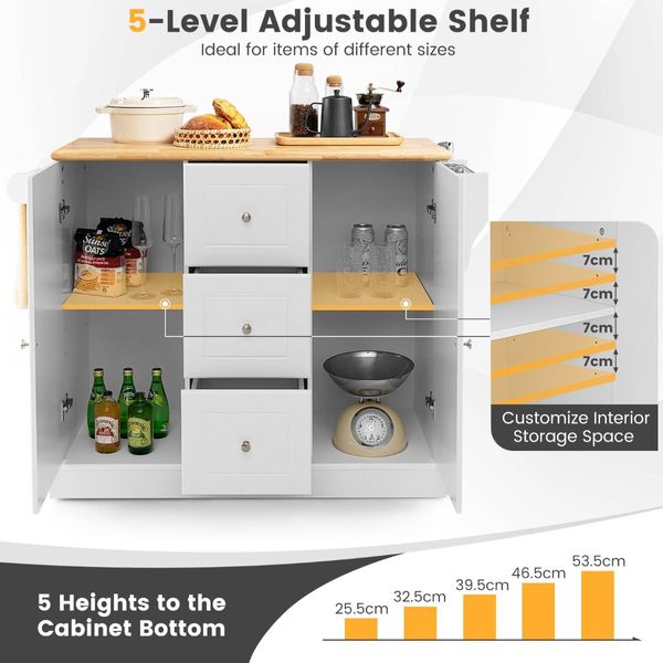 Large Mobile Kitchen Island Cart with Adjustable Shelves for Kitchen/Dinning Room