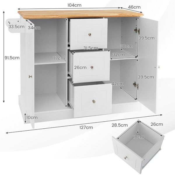 Large Mobile Kitchen Island Cart with Adjustable Shelves for Kitchen/Dinning Room