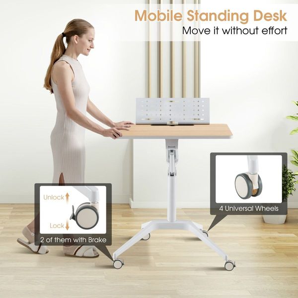 Mobile Height Adjustable Desk with Detachable Holder for Home & Office