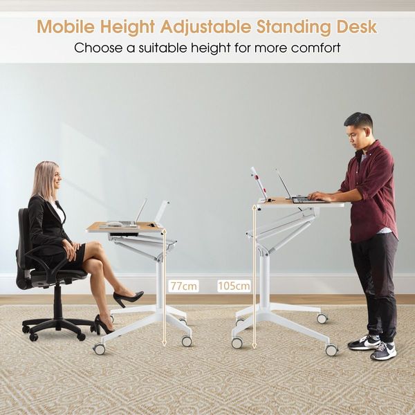 Mobile Height Adjustable Desk with Detachable Holder for Home & Office