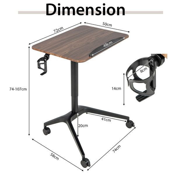 Mobile Height Adjustable Standing Desk with Anti-fall Baffle for Home/Office