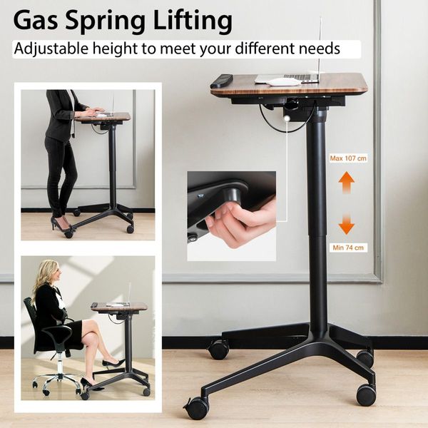 Mobile Height Adjustable Standing Desk with Anti-fall Baffle for Home/Office