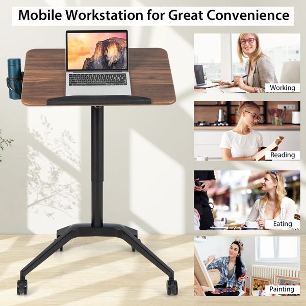 Mobile Height Adjustable Standing Desk with Anti-fall Baffle for Home/Office