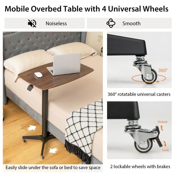 Adjustable Rolling Table with Lockable Wheels for Home/Office