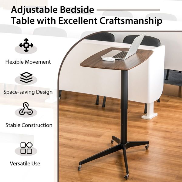 Adjustable Rolling Table with Lockable Wheels for Home/Office