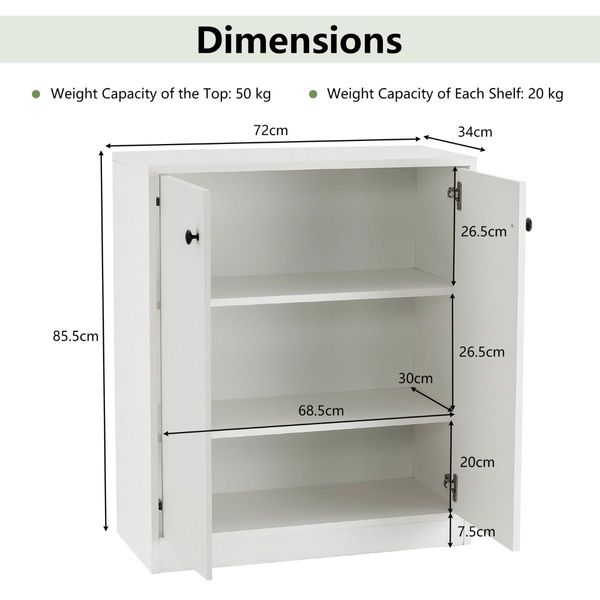 Freestanding  Modern Storage Cabinet with 3 Shelves for Living Room, Kitchen, Dining Room