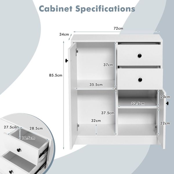 Freestanding Modern Storage Cabinet with Adjustable Shelves for Living Room/Bedroom/Entryway