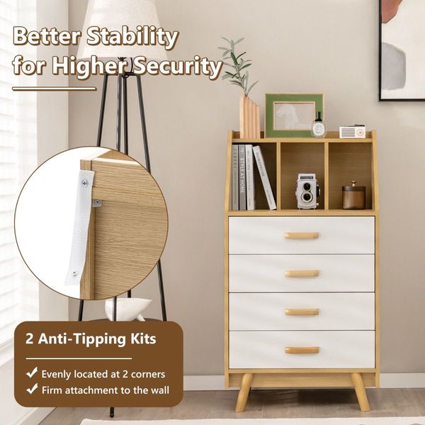 4-Drawer Dresser with Countertop and 2 Anti-Tipping Kits for Bedroom/Living Room