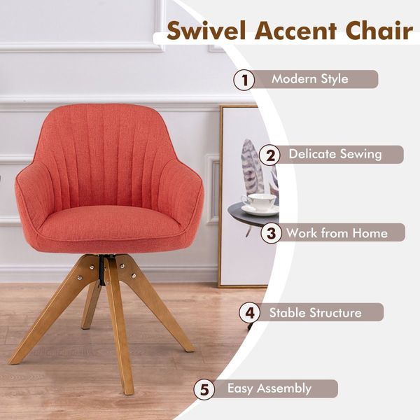 Modern Swivel Accent Chair with Linen Fabric Cover for Office & Bedroom