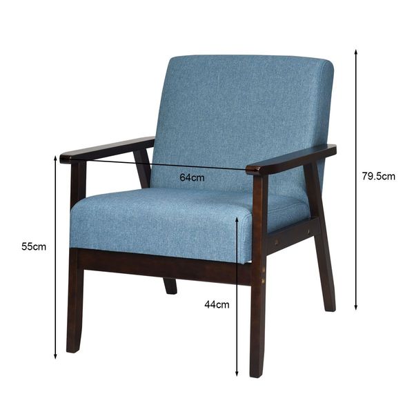 Rubber Wood Accent Lounge Chair with Fabric Upholstered Seat