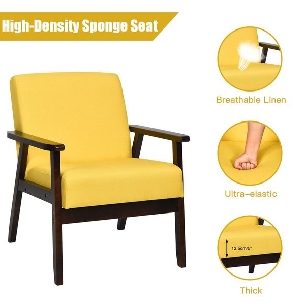 Rubber Wood Accent Lounge Chair with Fabric Upholstered Seat