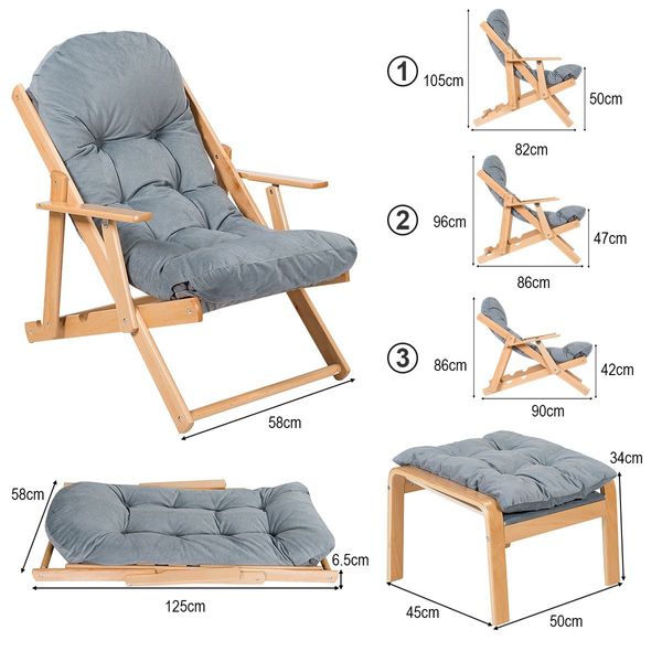 3-Position Adjustable Recliner Armchair with Footrest Stool Ottoman for Home/Office/ Living Room/Patio