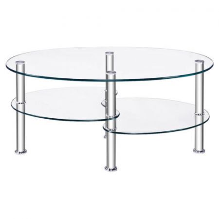 Tempered Glass Coffee Table with Open Storage Shelf