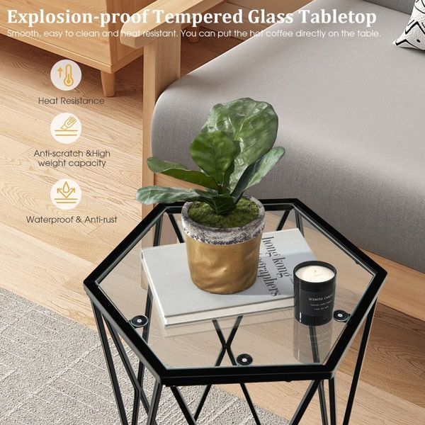 Compact Coffee Table with Tempered Glass Top for Living Room/Bedroom