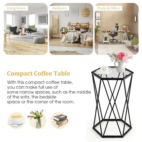 Compact Coffee Table with Tempered Glass Top for Living Room/Bedroom