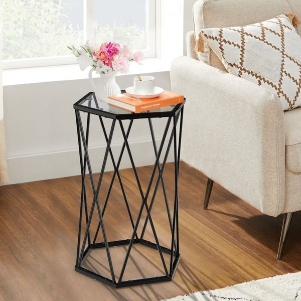 Compact Coffee Table with Tempered Glass Top for Living Room/Bedroom