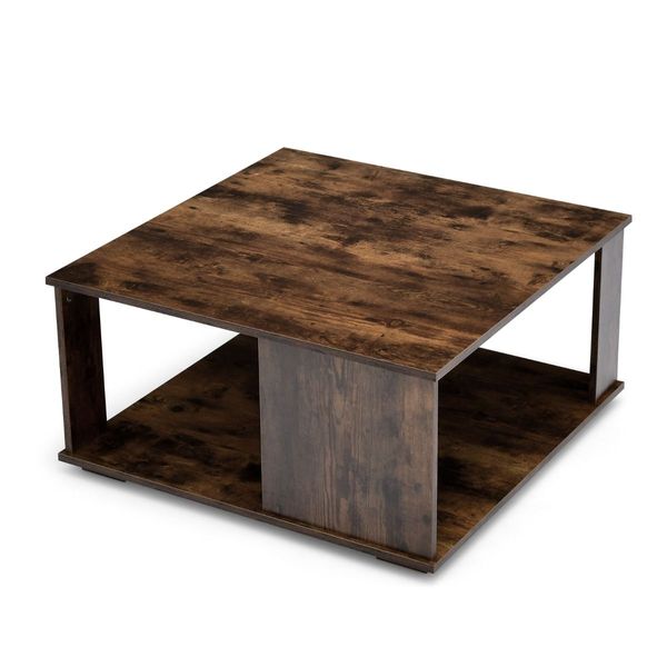 2-Tier Square Coffee Table with Storage for Living Room, Bedroom, Home Office