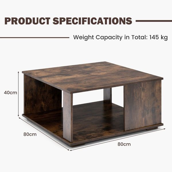 2-Tier Square Coffee Table with Storage for Living Room, Bedroom, Home Office