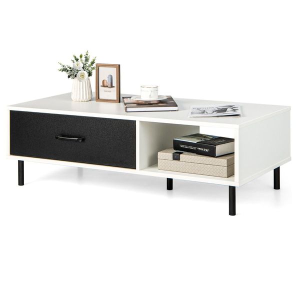 Versatile 2-Tier Modern Coffee Table with Pull-out Drawer for Living Room, Entryway