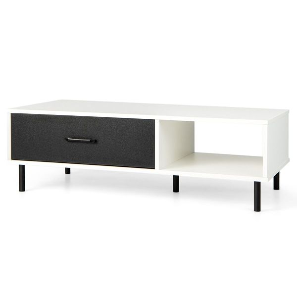 Versatile 2-Tier Modern Coffee Table with Pull-out Drawer for Living Room, Entryway