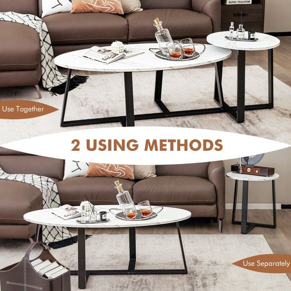 Nesting Table Set with Oval & Round Table for Living Room/Office