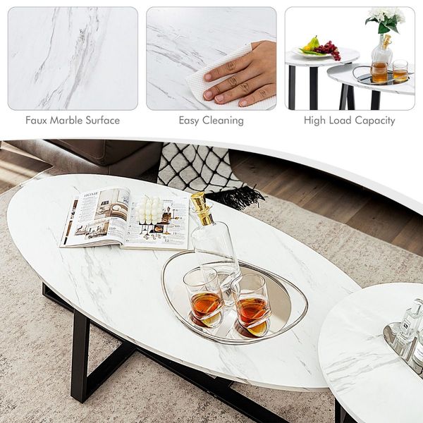 Nesting Table Set with Oval & Round Table for Living Room/Office