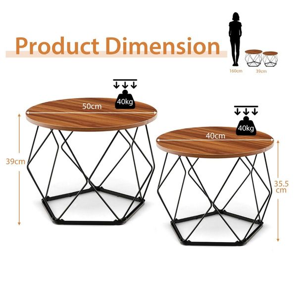 Circle Coffee Table with Pentagonal Steel Base for Living Room