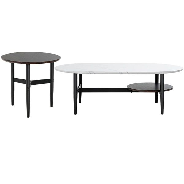 2 PCS Modern Table Set with Extra Storage Shelf for Living Room