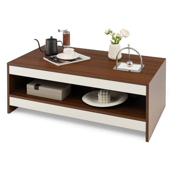 Wood 2-Tier Rectangular Coffee Table for Living Room