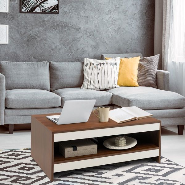 Wood 2-Tier Rectangular Coffee Table for Living Room