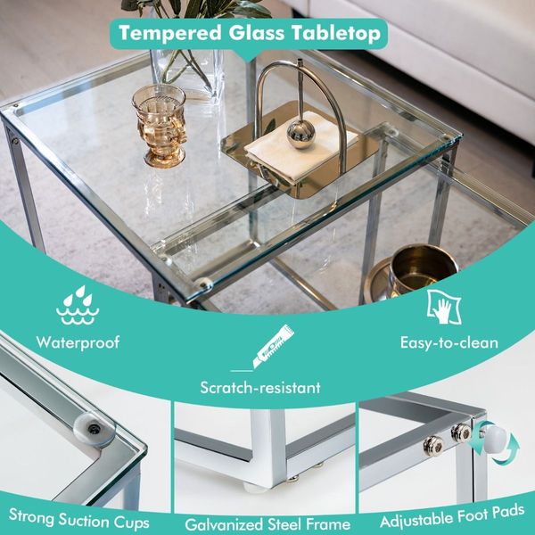 Set of 2 Nesting Glass Coffee Table with Tempered Glass Top for Living Room