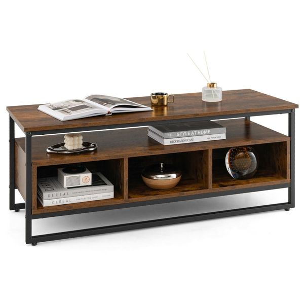 Industrial Coffee Table with 3 Storage Cubes for Living Room