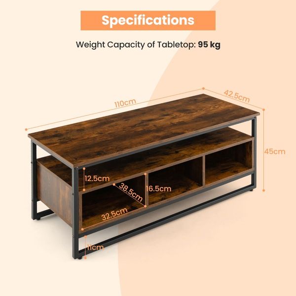 Industrial Coffee Table with 3 Storage Cubes for Living Room